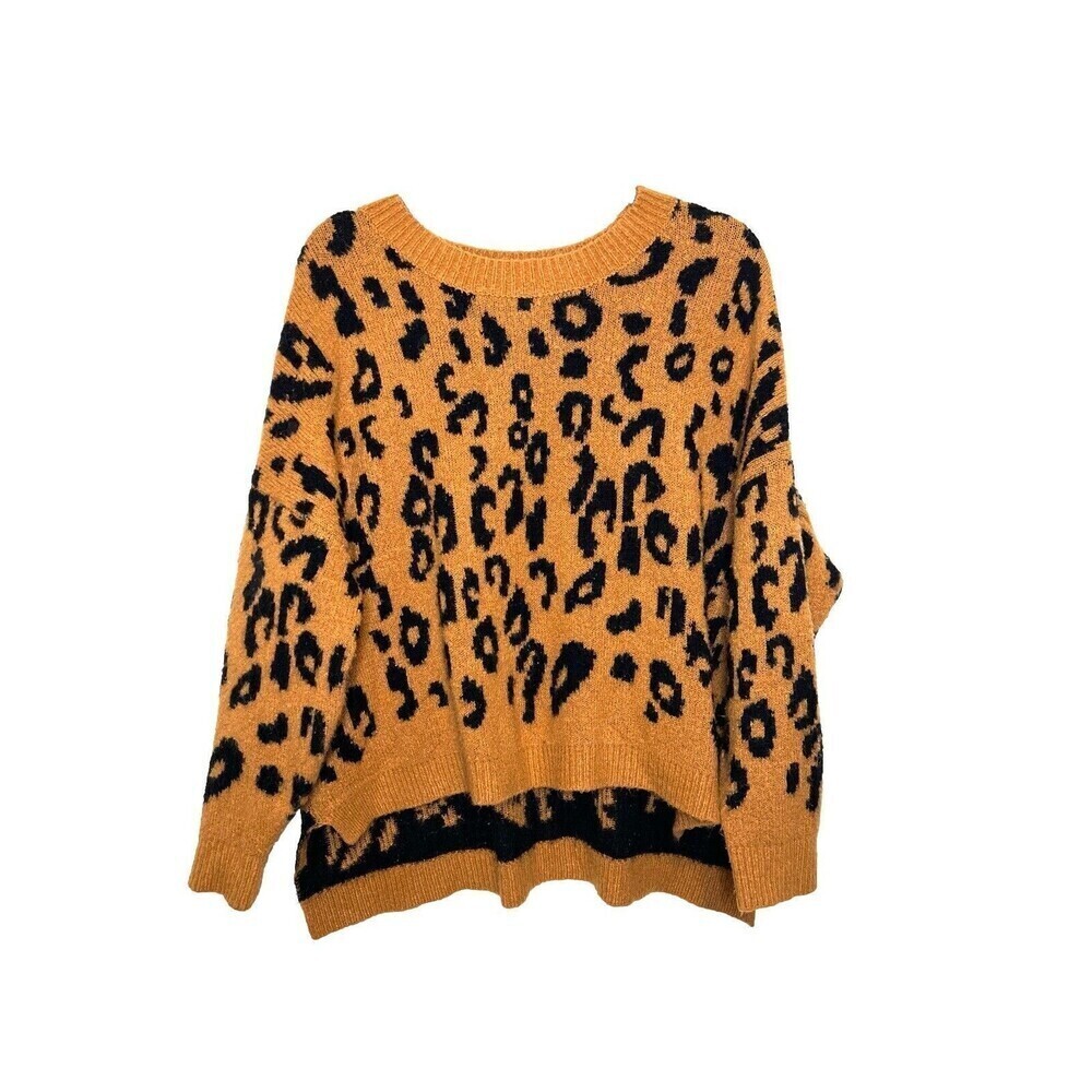 Hyfve Women’s Leopard Print Sweater Boxy Baggy Oversized Drop Shoulder S‎